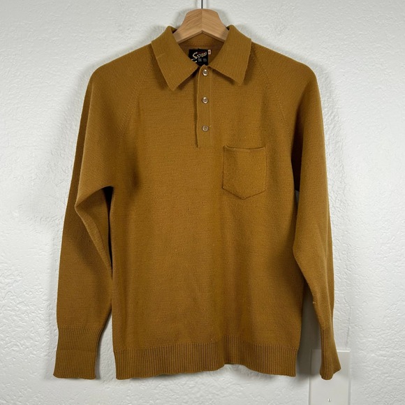 Seasonable Snow Other - Vintage Polo Sweater Mustard Gold Wool Raglan Pocket Polo Size 36